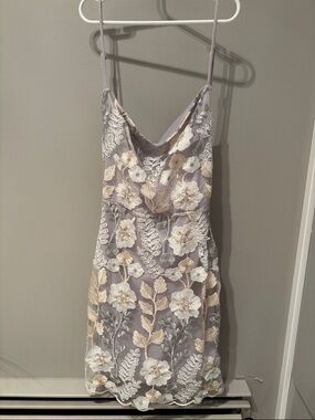 Lucy in the Sky Lilac Spaghetti Strap Dress with Floral Lace